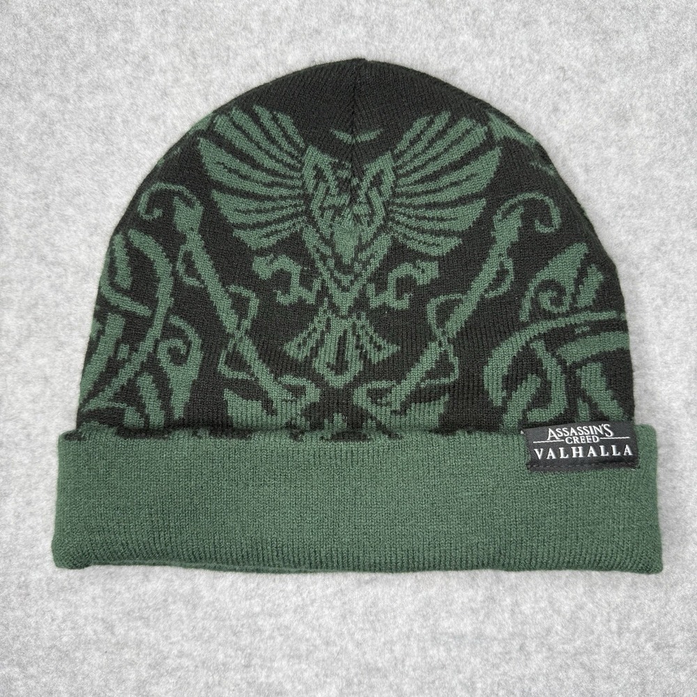 Assassins Creed Valhalla Green Black Ubisoft Cuffed Beanie Hat Stocking Cap Jinx